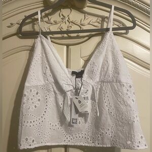 SANCTUARY Tie Eyelet Cami in White Size Medium